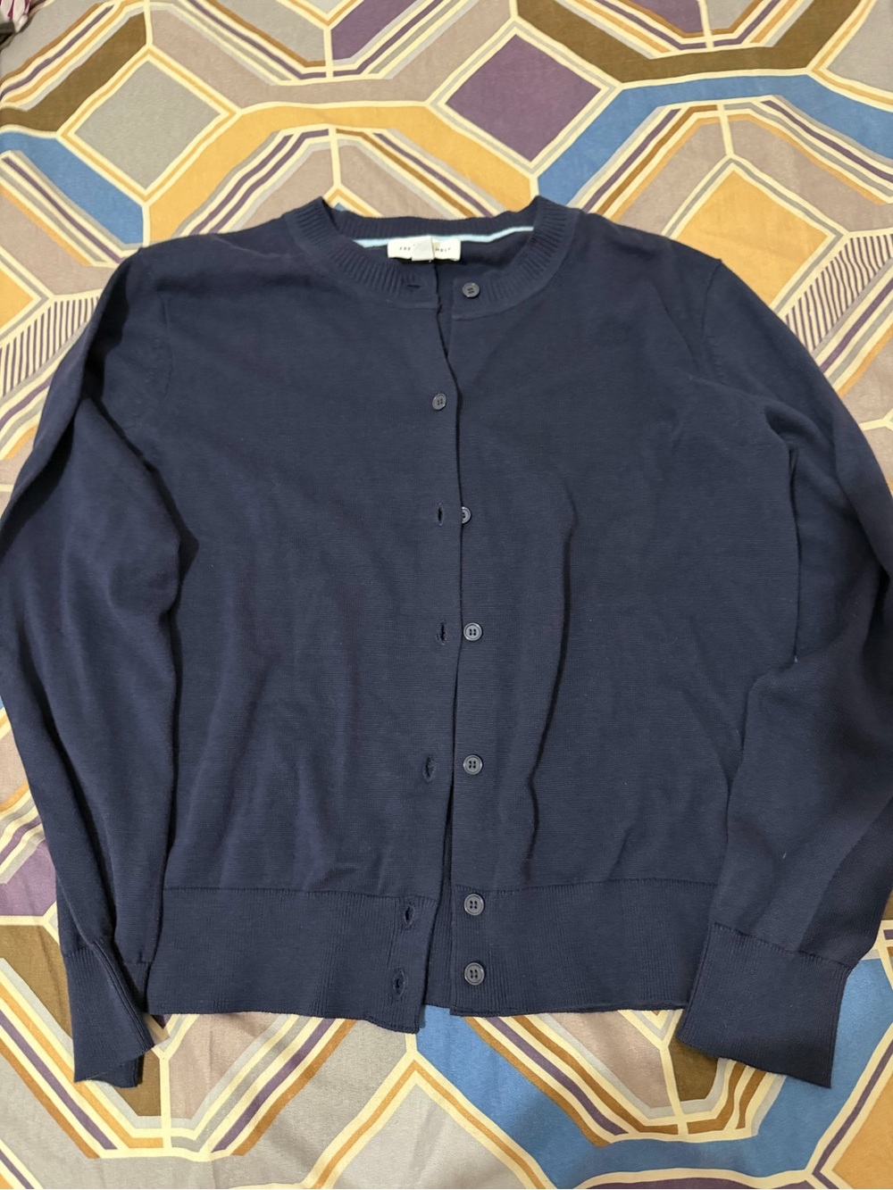 Navy Button-Front Crewneck Sweater